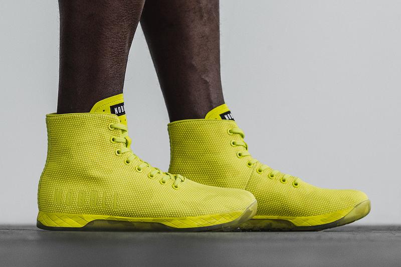 Yellow Nobull High-Top Neon Lime Camo Men's Trainers | CA Z1486U